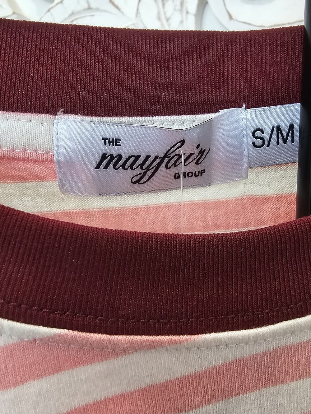 Mayfair Pink & White Striped Short Sleeve Cotton Oversized Tee Women's Sz S/M — image 3 of 7